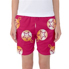 Orange Ornaments With Stars Pink Women s Basketball Shorts