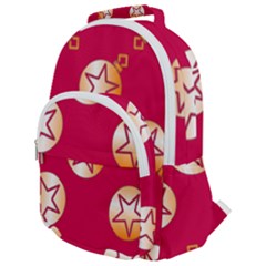 Orange Ornaments With Stars Pink Rounded Multi Pocket Backpack