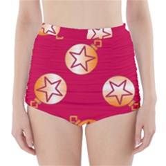 Orange Ornaments With Stars Pink High-Waisted Bikini Bottoms