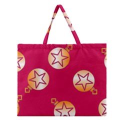 Orange Ornaments With Stars Pink Zipper Large Tote Bag