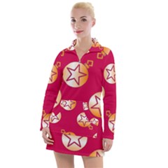 Orange Ornaments With Stars Pink Women s Long Sleeve Casual Dress