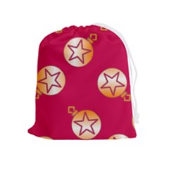 Orange Ornaments With Stars Pink Drawstring Pouch (XL)
