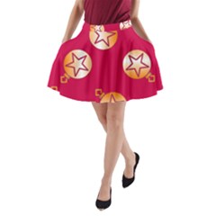 Orange Ornaments With Stars Pink A-Line Pocket Skirt