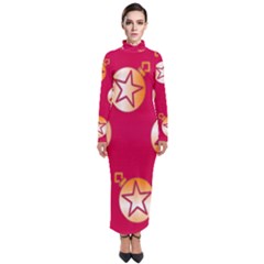 Orange Ornaments With Stars Pink Turtleneck Maxi Dress