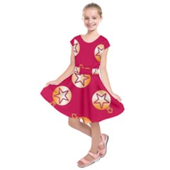Orange Ornaments With Stars Pink Kids  Short Sleeve Dress