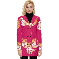 Orange Ornaments With Stars Pink Button Up Hooded Coat 