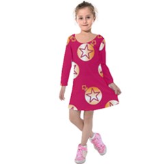 Orange Ornaments With Stars Pink Kids  Long Sleeve Velvet Dress