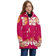 Orange Ornaments With Stars Pink Kid s Hooded Longline Puffer Jacket