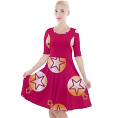 Orange Ornaments With Stars Pink Quarter Sleeve A-Line Dress