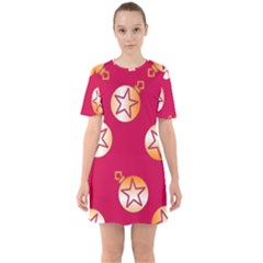 Orange Ornaments With Stars Pink Sixties Short Sleeve Mini Dress