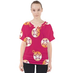 Orange Ornaments With Stars Pink V-Neck Dolman Drape Top