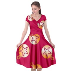 Orange Ornaments With Stars Pink Cap Sleeve Wrap Front Dress