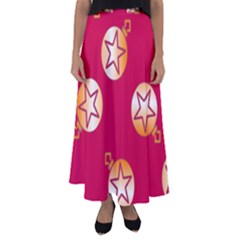Orange Ornaments With Stars Pink Flared Maxi Skirt