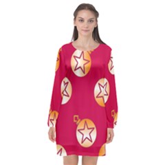 Orange Ornaments With Stars Pink Long Sleeve Chiffon Shift Dress 