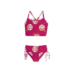 Orange Ornaments With Stars Pink Girls  Tankini Swimsuit