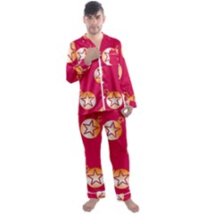 Orange Ornaments With Stars Pink Men s Long Sleeve Satin Pajamas Set