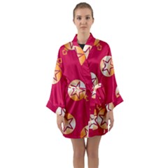 Orange Ornaments With Stars Pink Long Sleeve Satin Kimono