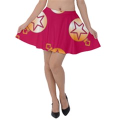 Orange Ornaments With Stars Pink Velvet Skater Skirt