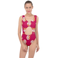 Orange Ornaments With Stars Pink Center Cut Out Swimsuit