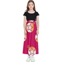 Orange Ornaments With Stars Pink Kids  Flared Maxi Skirt