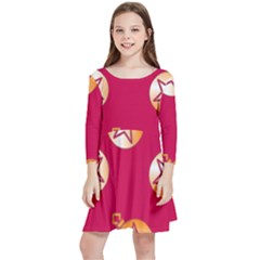Orange Ornaments With Stars Pink Kids  Quarter Sleeve Skater Dress
