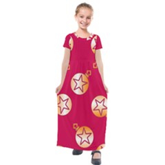 Orange Ornaments With Stars Pink Kids  Short Sleeve Maxi Dress