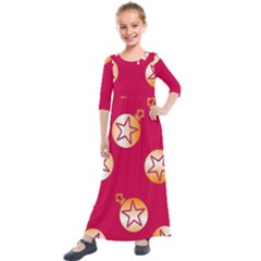 Orange Ornaments With Stars Pink Kids  Quarter Sleeve Maxi Dress