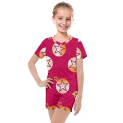 Orange Ornaments With Stars Pink Kids  Mesh Tee and Shorts Set