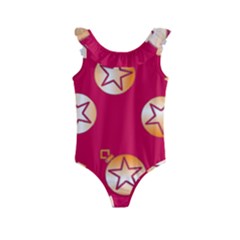 Orange Ornaments With Stars Pink Kids  Frill Swimsuit