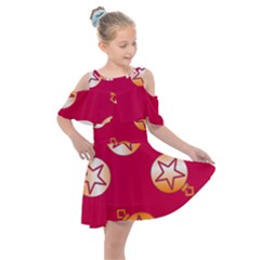 Orange Ornaments With Stars Pink Kids  Shoulder Cutout Chiffon Dress