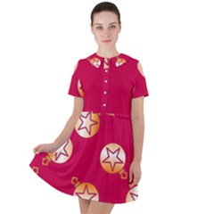 Orange Ornaments With Stars Pink Short Sleeve Shoulder Cut Out Dress 