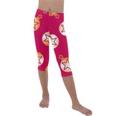 Orange Ornaments With Stars Pink Kids  Lightweight Velour Capri Leggings 