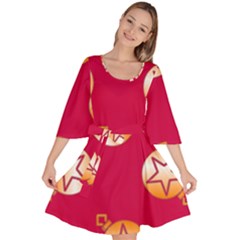 Orange Ornaments With Stars Pink Velour Kimono Dress