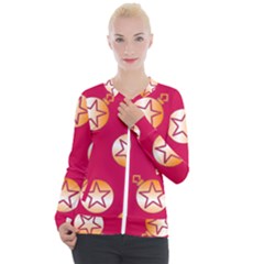 Orange Ornaments With Stars Pink Casual Zip Up Jacket