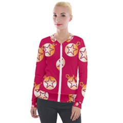 Orange Ornaments With Stars Pink Velvet Zip Up Jacket