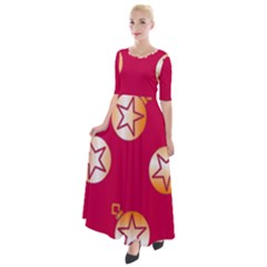 Orange Ornaments With Stars Pink Half Sleeves Maxi Dress