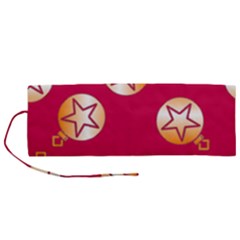 Orange Ornaments With Stars Pink Roll Up Canvas Pencil Holder (M)