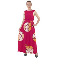 Orange Ornaments With Stars Pink Chiffon Mesh Boho Maxi Dress