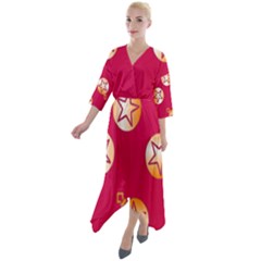 Orange Ornaments With Stars Pink Quarter Sleeve Wrap Front Maxi Dress