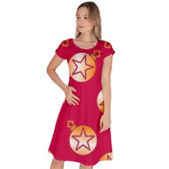 Orange Ornaments With Stars Pink Classic Short Sleeve Dress