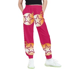 Orange Ornaments With Stars Pink Kids  Elastic Waist Pants