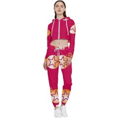 Orange Ornaments With Stars Pink Cropped Zip Up Lounge Set by TetiBright