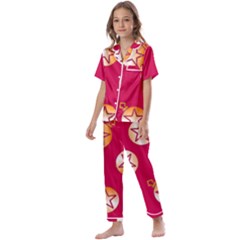 Orange Ornaments With Stars Pink Kids  Satin Short Sleeve Pajamas Set