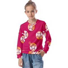 Orange Ornaments With Stars Pink Kids  Long Sleeve Tee with Frill 
