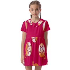 Orange Ornaments With Stars Pink Kids  Asymmetric Collar Dress