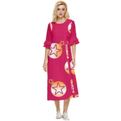 Orange Ornaments With Stars Pink Double Cuff Midi Dress