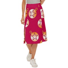 Orange Ornaments With Stars Pink Midi Panel Skirt