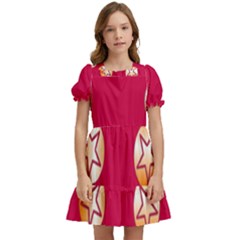 Orange Ornaments With Stars Pink Kids  Puff Sleeved Dress