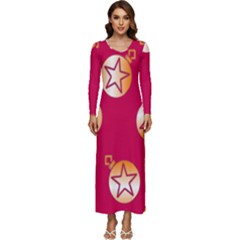 Orange Ornaments With Stars Pink Long Sleeve Velour Longline Maxi Dress