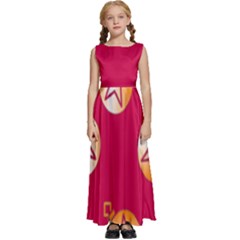 Orange Ornaments With Stars Pink Kids  Satin Sleeveless Maxi Dress